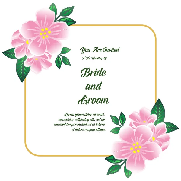 Elegantní růžový rám s růžovým květem, na svatební navštívenku nebo na pozvání nevěsta a ženich. Vektorové — Stockový vektor