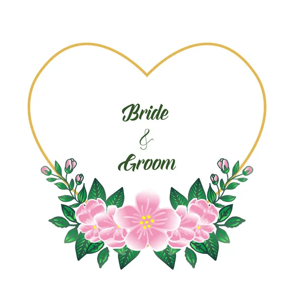 Γαμήλια πρόσκληση κάρτα πρότυπο νύφη και ο γαμπρός χαριτωμένο, με διάφορα φωτεινά ροζ Floral πλαίσιο. Διάνυσμα — Διανυσματικό Αρχείο