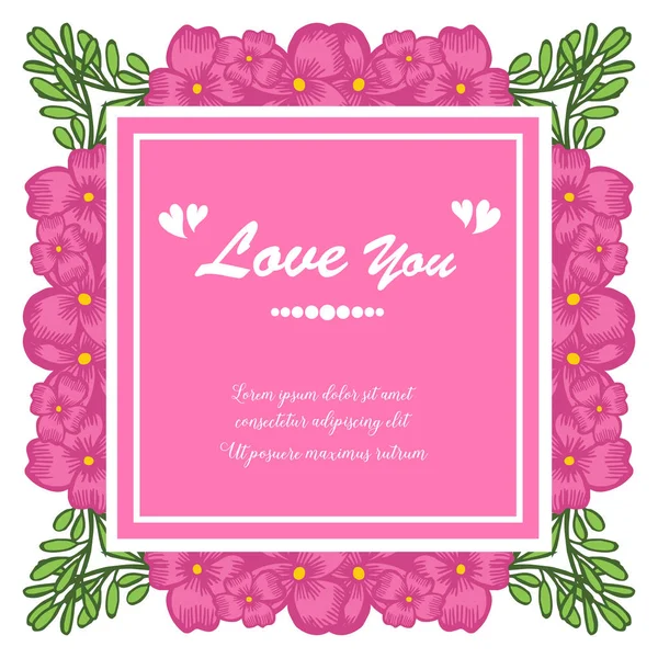 Carte de style vintage vous aime, avec foule de cadre de fleurs roses. Vecteur — Image vectorielle