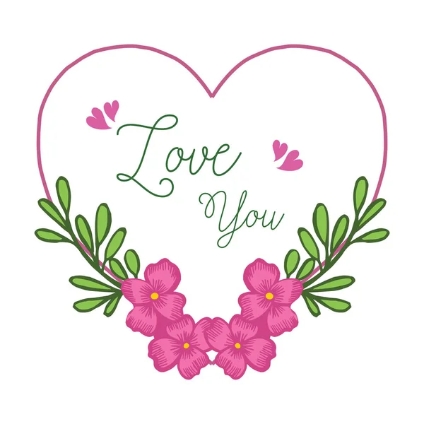Decoração de moldura floral com cores rosa, para o texto do cartão amo você. Vetor — Vetor de Stock