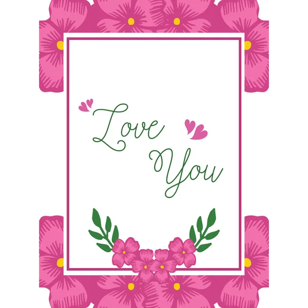 Sjabloon sierlijke van kaart liefde u, met ornament roze bloem frame. Vector — Stockvector