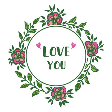 Modern davetiye kartı, yeşil yapraklı çiçek çerçeve tasarım bitki ile, sizi seviyorum. Vektör