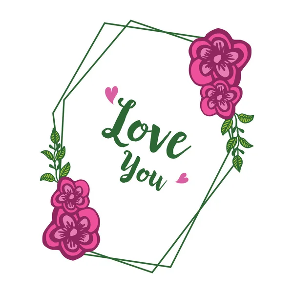 Decorativo de la tarjeta de amor romántico, con marco de flores de follaje verde sobre fondo blanco. Vector — Vector de stock