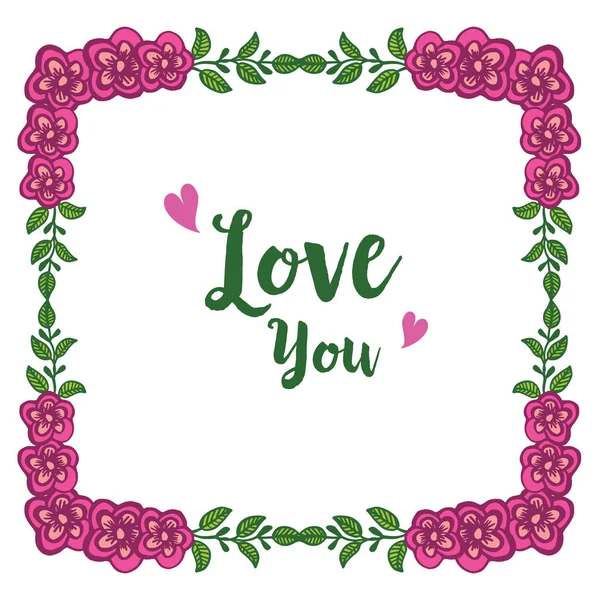 Carte vous aime romantique dans un style vintage, endroit pour le texte, avec décoratif de cadre de fleur de feuille élégante. Vecteur — Image vectorielle