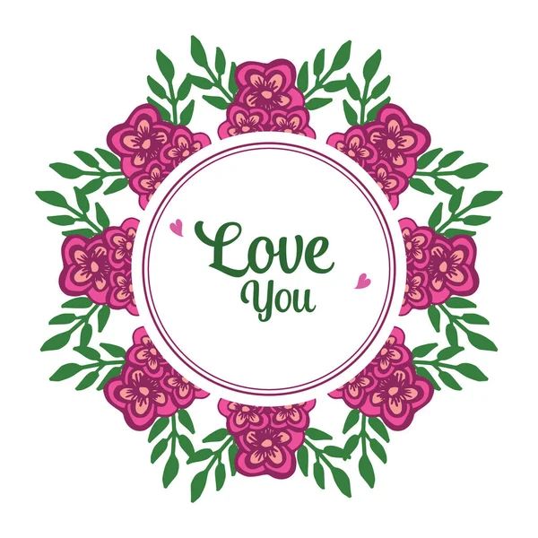 La tarjeta te encanta romántica en estilo vintage, lugar para el texto, con decorativo de elegante marco de flores de hoja. Vector — Vector de stock