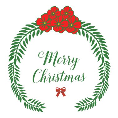 Şekil daire kırmızı çelenk çerçeve ve yeşil yaprakları, tebrik kartı mutlu noel ler yazımı için. Vektör