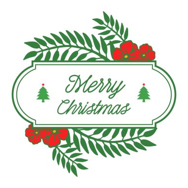Yeşil yaprakların ve kırmızı çiçek çerçevesinin güzelliğiyle mutlu Noel'lerin soyut bayrağı. Vektör