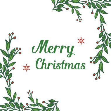Mutlu Noeller zarif metin mektubu için yeşil yapraklı çiçek çerçevesi süslü. Vektör