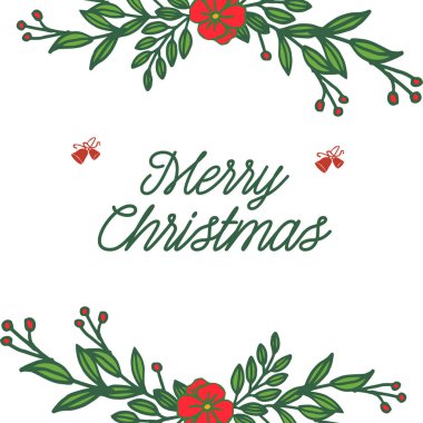 Tebrik kartı tasarımı neşeli noel, benzersiz yeşil yapraklı çiçek çerçevesi süslü ile. Vektör