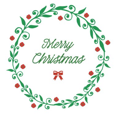 Tebrik kartı tasarımı neşeli noel, benzersiz yeşil yapraklı çiçek çerçevesi süslü ile. Vektör