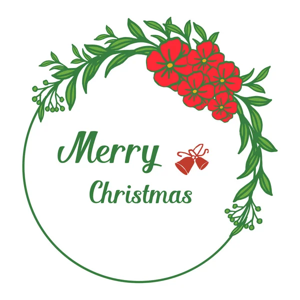 Forma círculo marco de corona roja y hojas verdes, para tarjetas de felicitación letras Feliz Navidad. Vector — Vector de stock