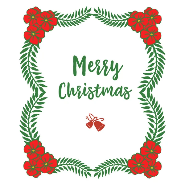 Yeşil yaprakların ve kırmızı çiçek çerçevesinin güzelliğiyle mutlu Noel'lerin soyut bayrağı. Vektör