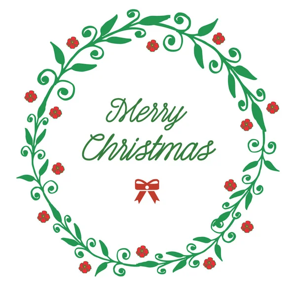 Tebrik kartı tasarımı neşeli noel, benzersiz yeşil yapraklı çiçek çerçevesi süslü ile. Vektör