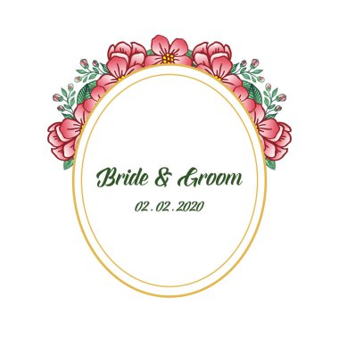 Gelin ve damadın düğün yazısı için çelenk çerçevesi çeşitli kalabalık. Vektör
