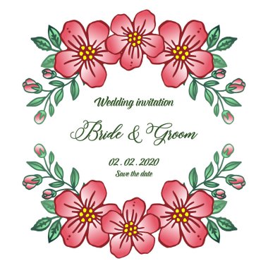 Güzel pembe çelenk çerçeve ile, zarif kart gelin ve damat için tarih kaydedin. Vektör