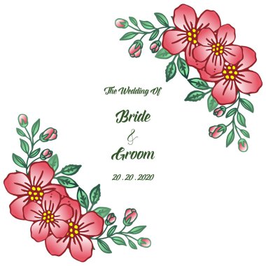 Güzel pembe çelenk çerçeve ile, zarif kart gelin ve damat için tarih kaydedin. Vektör