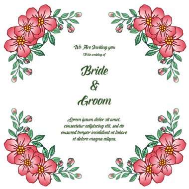 Güzel pembe çelenk çerçeve ile, zarif kart gelin ve damat için tarih kaydedin. Vektör