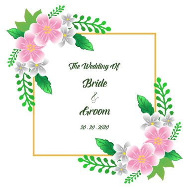 Düğün davetiye kartı, gelin ve damat için çeşitli parlak renkli çelenk çerçeve. Vektör