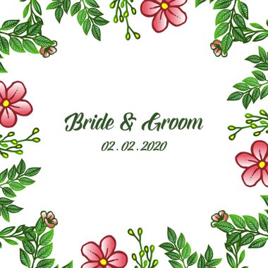 Gelin ve damat düğün davetiyesi tasarım şablonu için pembe çelenk çerçeve güzel duvar kağıdı. Vektör