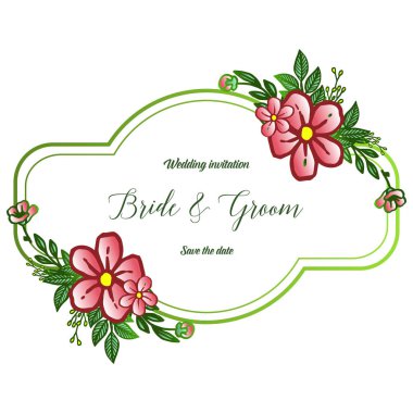 Gelin ve damat modern düğün davetiyekartı şablonu, pembe çiçek çerçeve dokusu ile. Vektör