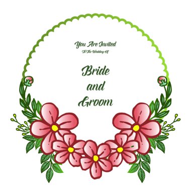 Kart gelin ve damat şablonu için çeşitli şekil benzersiz yaprak çiçek çerçeve. Vektör