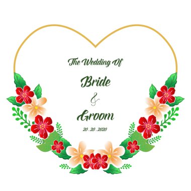 Kaligrafi tasarım gelin ve damat yeşil yaprakları ve renkli çiçek çerçeve bitki ile. Vektör