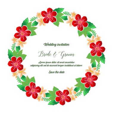 Poster veya afiş gelin ve damat, romantik, renkli çiçek çerçeve süs sanatı ile. Vektör