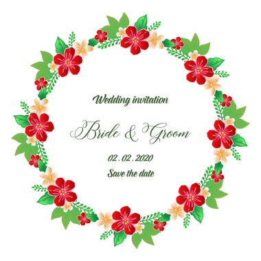 Gelin ve damat harfleri için renkli çiçek çerçeve şekil cirle. Vektör