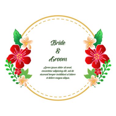 Gelin ve damat harfleri için renkli çiçek çerçeve şekil cirle. Vektör