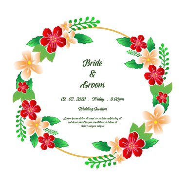 Gelin ve damat harfleri için renkli çiçek çerçeve şekil cirle. Vektör