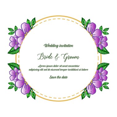 Dikişsiz desen sanat mor çiçek çerçeve, tasarım tebrik kartı gelin ve damat için şablon. Vektör