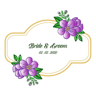 Dikişsiz desen sanat mor çiçek çerçeve, tasarım tebrik kartı gelin ve damat için şablon. Vektör