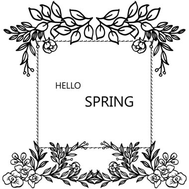 Beyaz arka plan üzerinde izole yaprak çiçek çerçeve dekoratif, tebrik kartı merhaba bahar için. Vektör