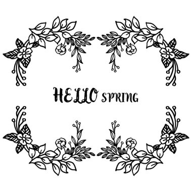 Beyaz arka plan üzerinde izole yaprak çiçek çerçeve dekoratif, tebrik kartı merhaba bahar için. Vektör