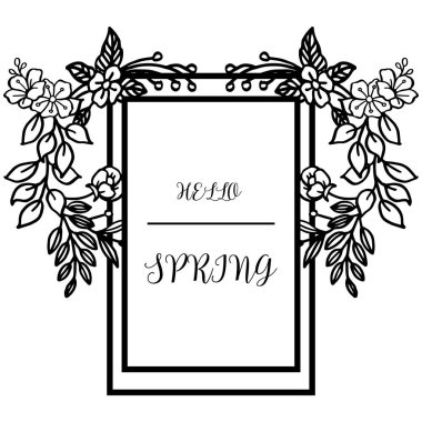 Yaprak çiçek çerçeve sanat ile yazı afiş merhaba bahar. Vektör