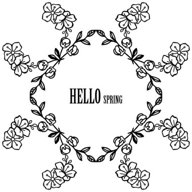 Selamkartı merhaba bahar yaprakları çiçek çerçeve sınırı ile. Vektör