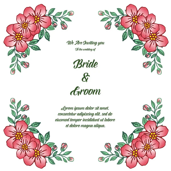 Напишите дату для элегантной карточки невесты и жениха, с красивой розовой рамкой венка. Вектор — стоковый вектор