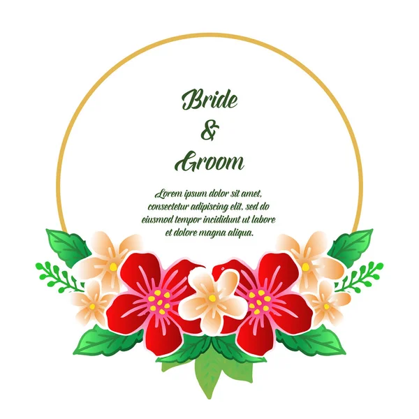 Modelo de convite de casamento de noiva e noivo, com elemento de design vintage de moldura de flor colorida. Vetor —  Vetores de Stock