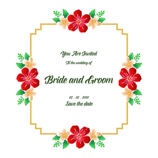 Casamento vintage noiva cartão e noivo, com moldura elegante grinalda colorida. Vetor —  Vetores de Stock