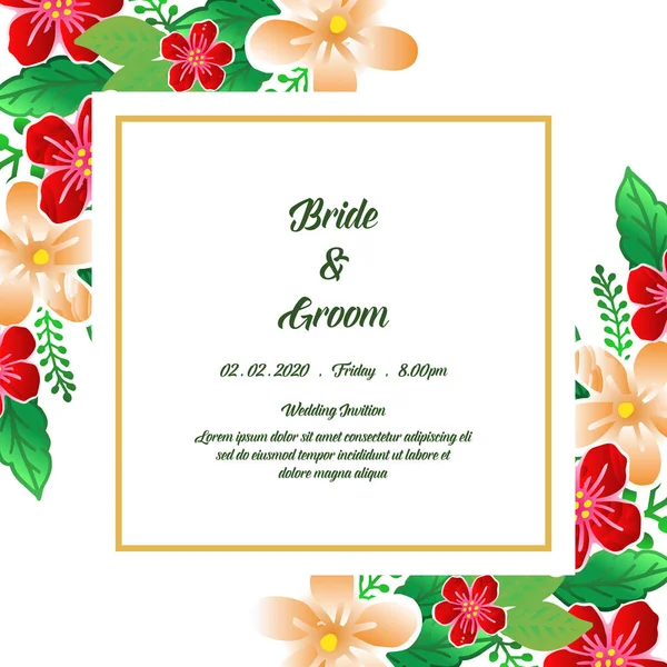 Kaligrafi tasarım gelin ve damat yeşil yaprakları ve renkli çiçek çerçeve bitki ile. Vektör