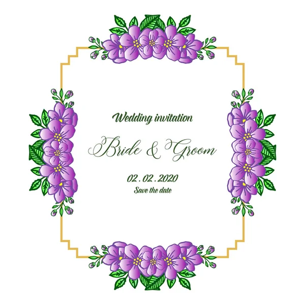 Motiv des schönen lila Kranzrahmens, zur Dekoration der Einladungskarte Braut und Bräutigam. Vektor — Stockvektor