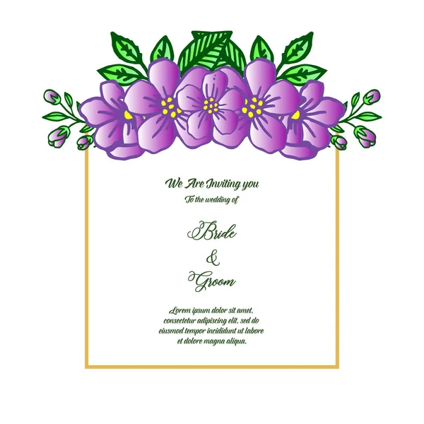 Motiv av vackra lila krans ram, för dekoration av inbjudningskort bruden och brudgummen. Vektor — Stock vektor