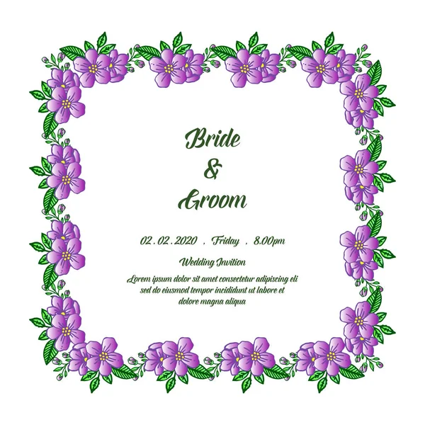 Motivo di bella cornice corona viola, per la decorazione di invito carta sposa e sposo. Vettore — Vettoriale Stock