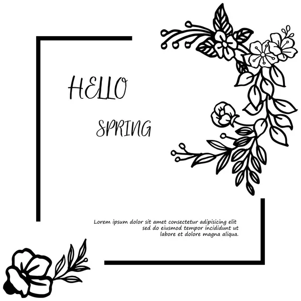 Карточный шаблон Hello Spring с дизайнерскими обоями из рамы венка. Вектор — стоковый вектор