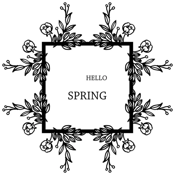 Bannière de lettrage bonjour printemps avec illustration de cadre floral feuille. Vecteur — Image vectorielle