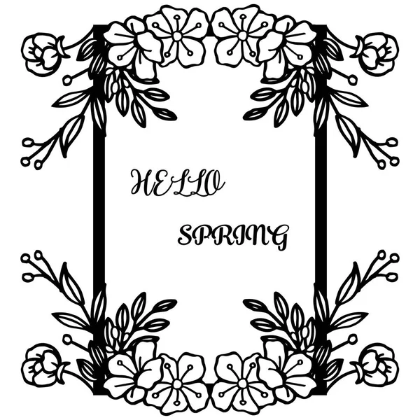 Uitnodigingskaart Hello Spring, met silhouet krans frame op witte achtergrond. Vector — Stockvector