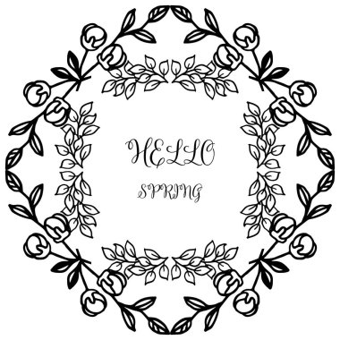 Yaprak çiçek çerçeve çeşitli kalabalık ile Merhaba bahar yazı metni. Vektör