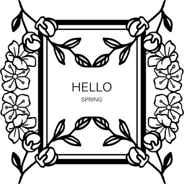 Yaprak çiçek çerçeve çeşitli kalabalık ile Merhaba bahar yazı metni. Vektör