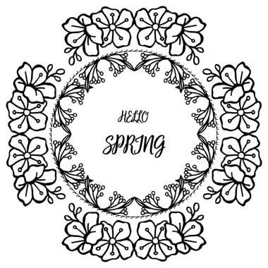 Yaprak çiçek çerçeve çeşitli kalabalık ile Merhaba bahar yazı metni. Vektör