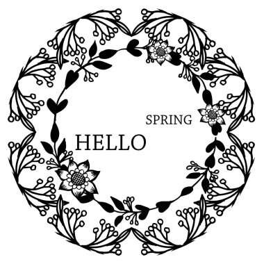 Yaprak çiçek çerçeve çeşitli kalabalık ile Merhaba bahar yazı metni. Vektör